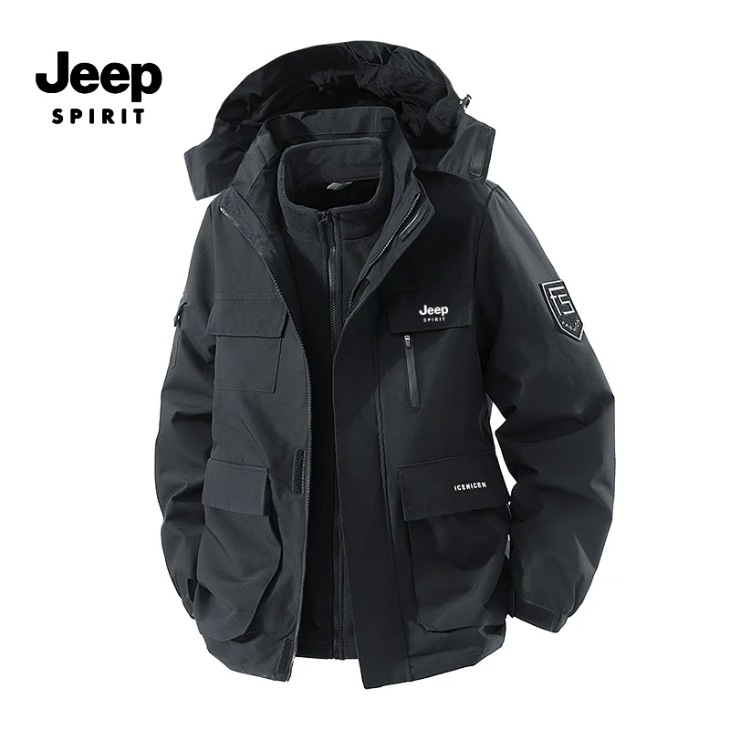 JEEPSPIRIT吉普冲锋衣秋冬季新款户外两件套外套防风保暖男款外套