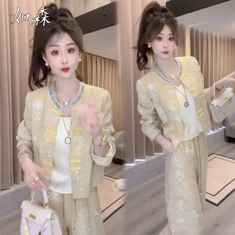 时尚套装女2025夏季新款时髦洋气国风防晒外套阔腿裤气质两件套潮