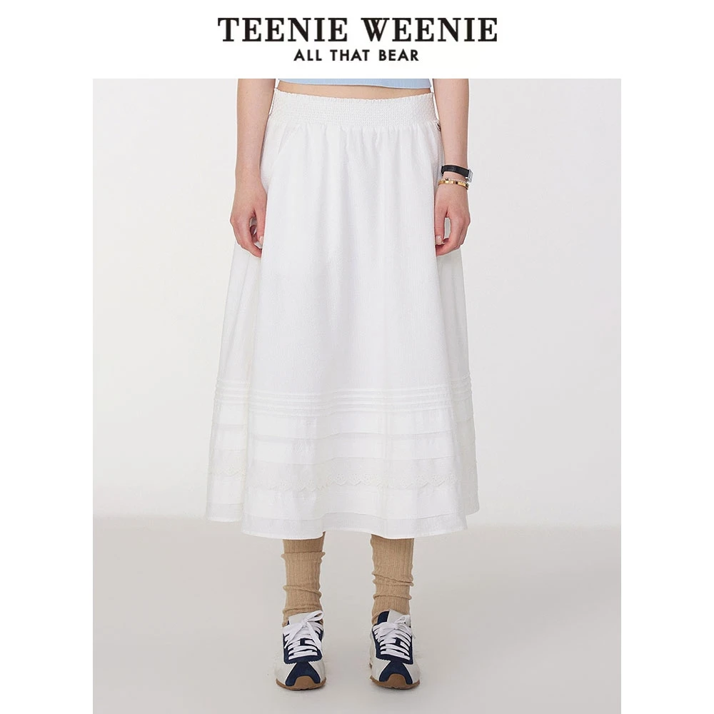 TeenieWeenie小熊女半身裙25浪漫优雅度假风捏褶白裙TTWH252501T