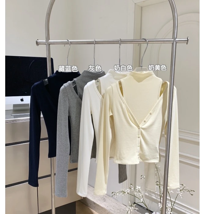 糯糯 同款两件款修身显瘦长袖背心上衣两件套装