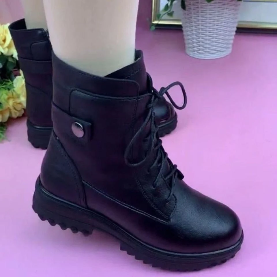 冬季真皮舒适短靴女冬2025年新款百搭棉鞋中年妈妈加绒保暖马丁靴