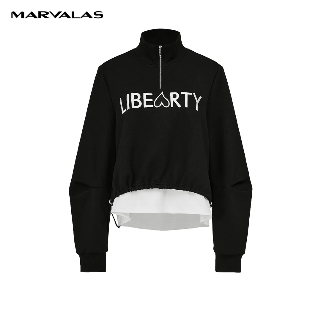【专柜同款】M317302703曼德诗假两件拼接立领纯棉卫衣