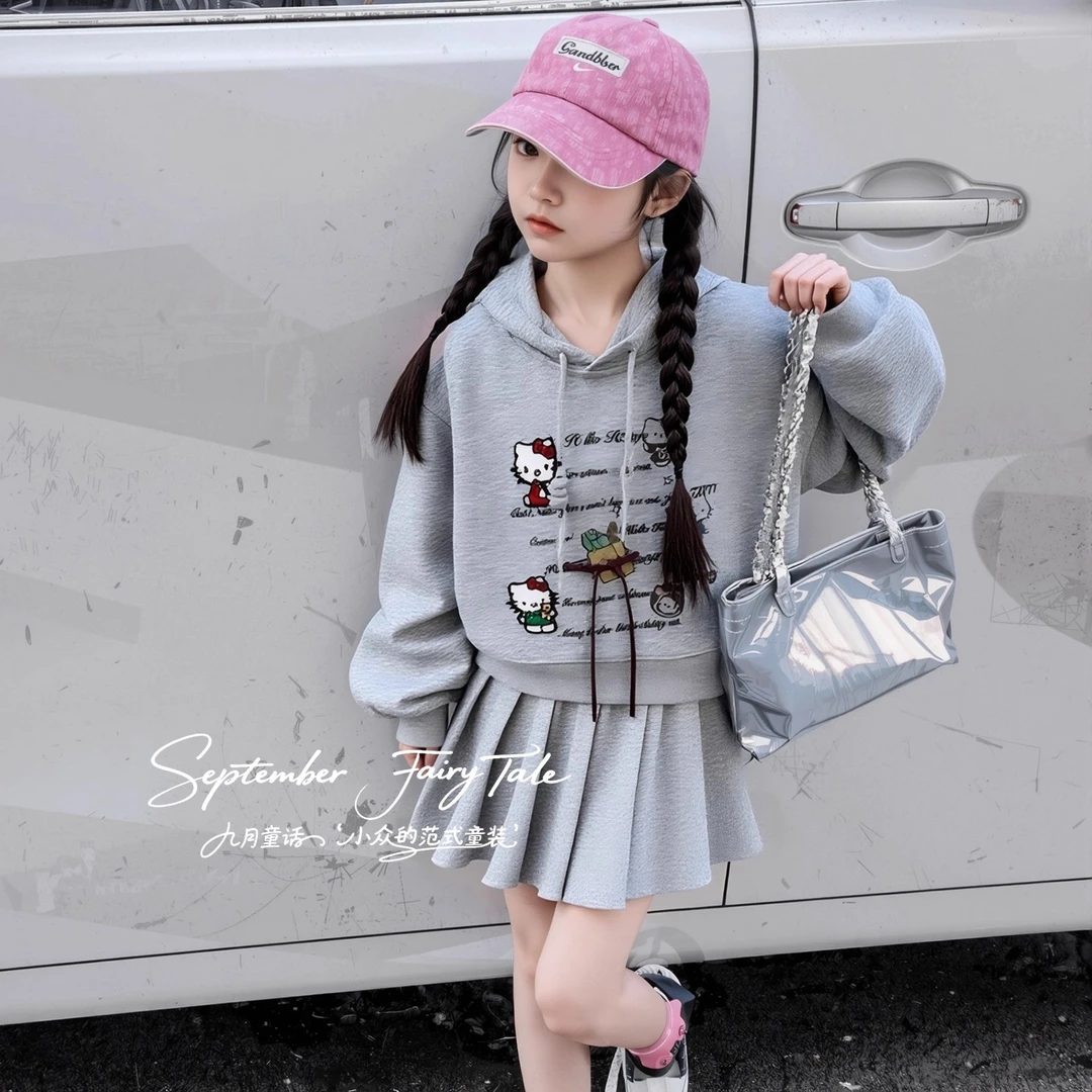 女童春秋分体套装中大童秋季卫衣女孩时髦百褶裙两件套儿童服装潮