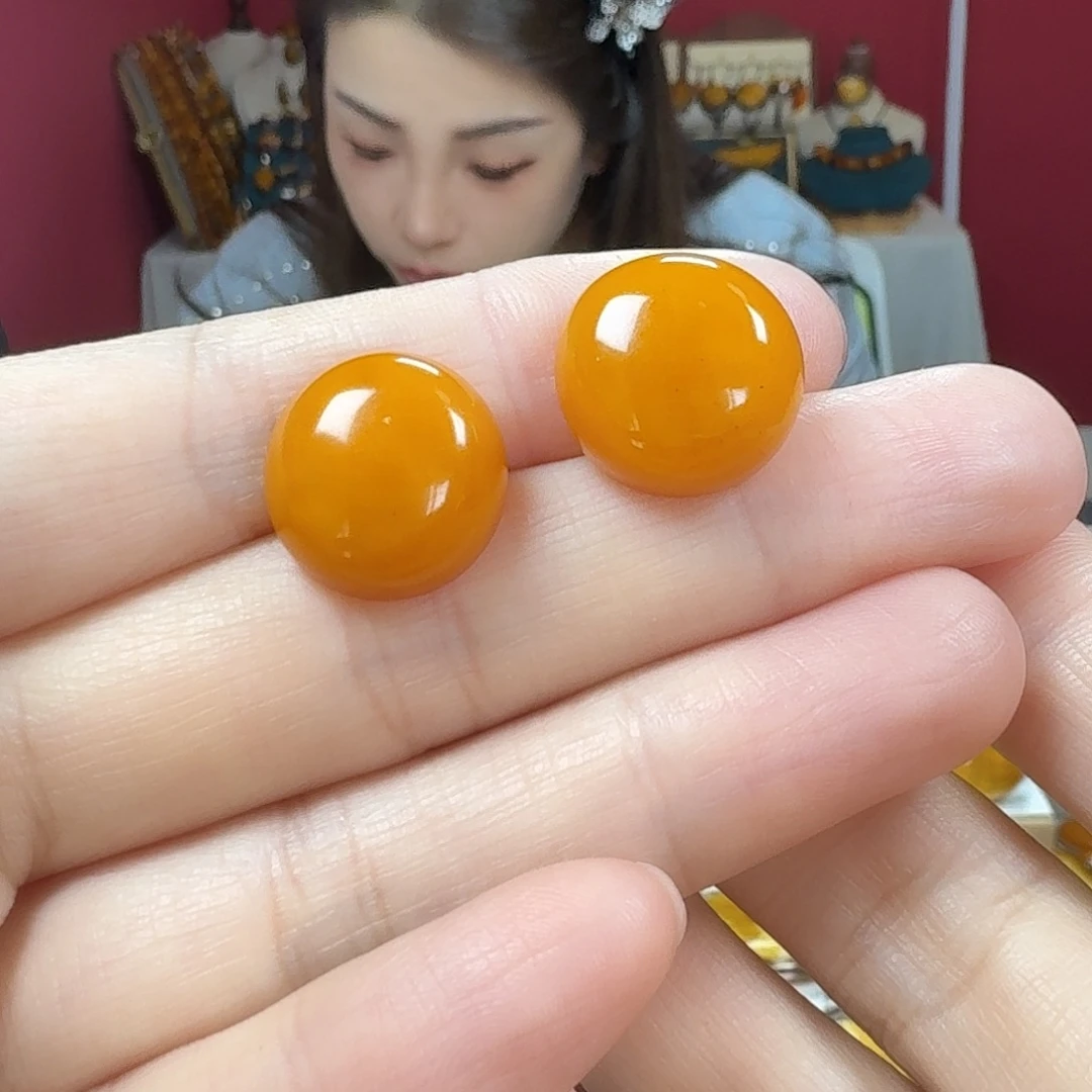蜜蜡银S925镶嵌耳饰耳钉