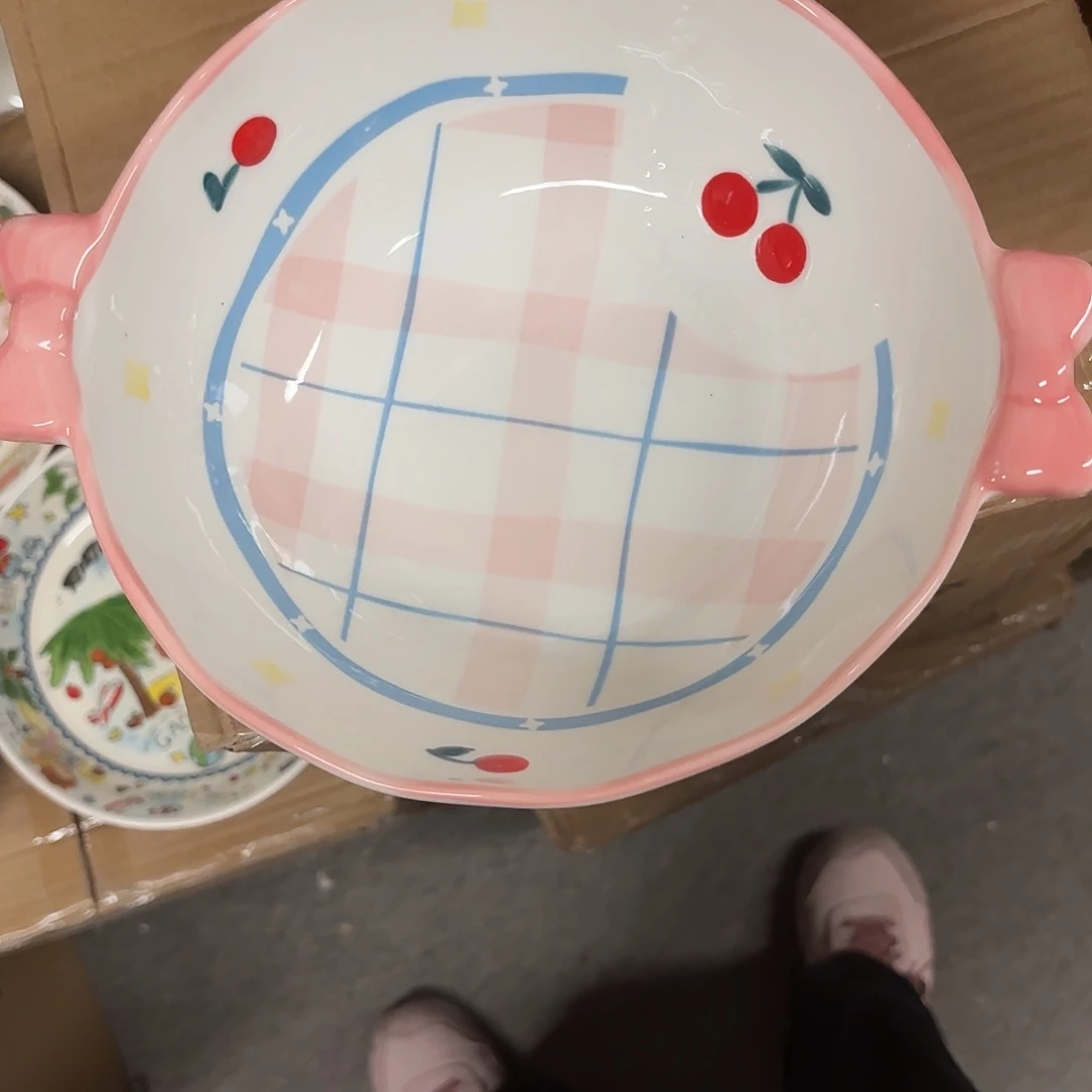 瓷八英寸蝴蝶结双耳汤盘