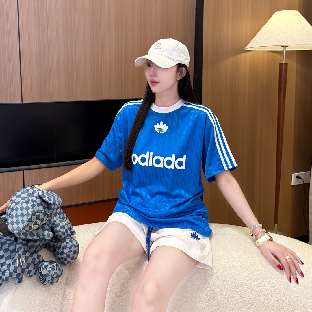 【蓝色琉璃】网红洋气减龄速干时尚潮流运动宽松圆领拼接短袖07-1