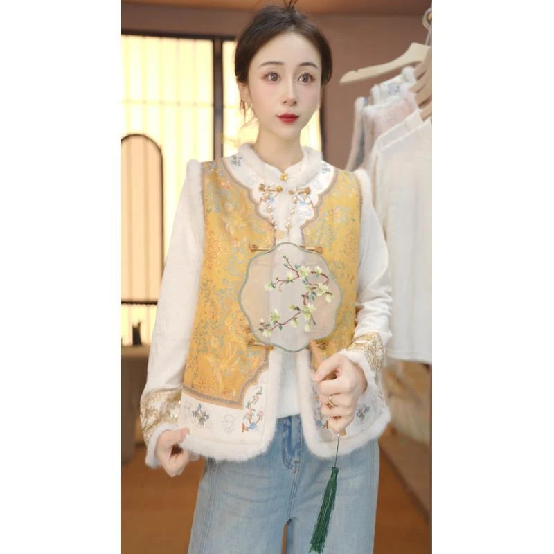 秋冬季水貂毛新款中国风百搭复古锦绣马甲FB2510222