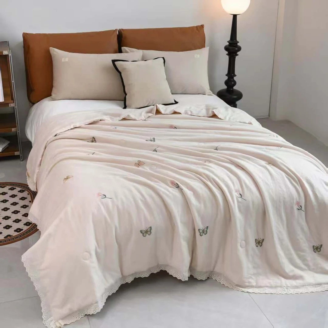 【舞之蝶—单人夏凉被】150*200米单人雨露亚麻夏凉被超柔（带包装）