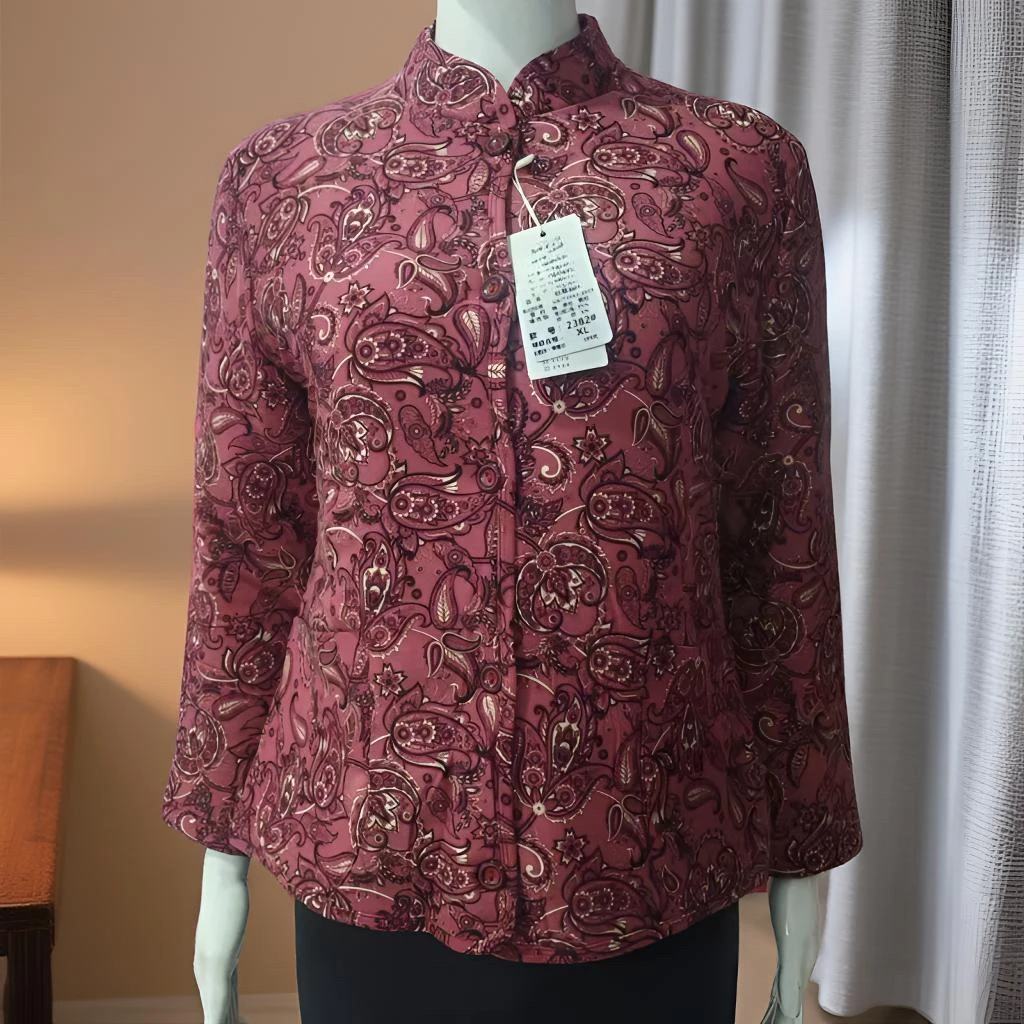 妈妈羊驼毛棉衣碎花秋冬加绒加厚立领外穿棉服上衣