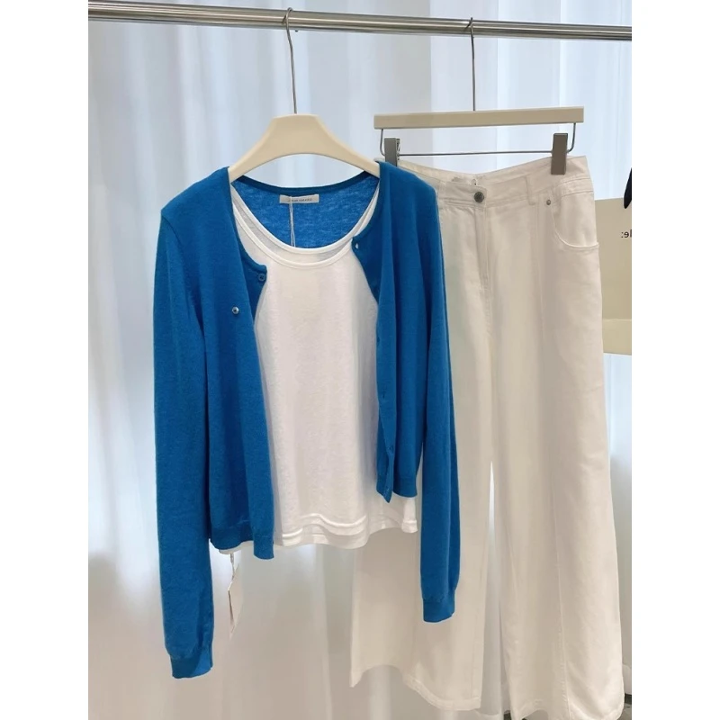 克莱因蓝防晒针织小外搭罩衫开衫薄款空调衫女夏季配裙子韩系外套