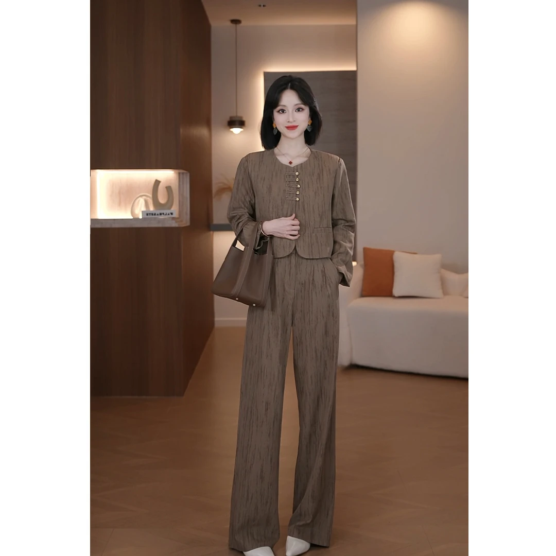 2025秋季新款两件套#3226韩版时尚气质西装外套+高腰阔腿裤套装