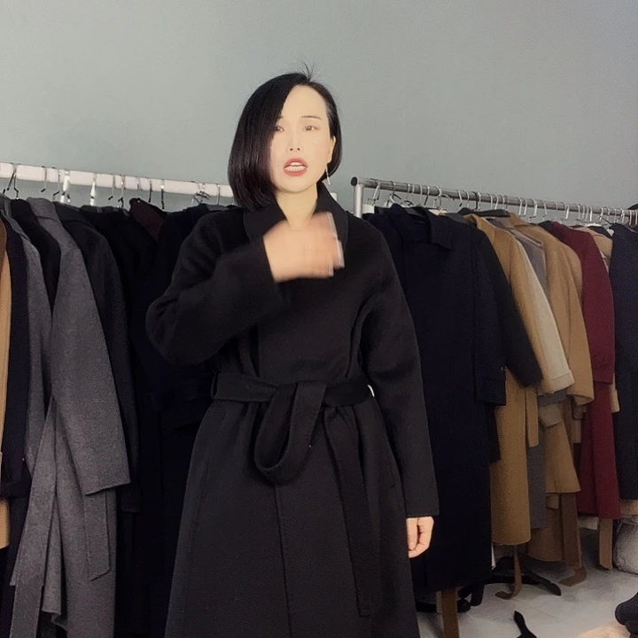 双面呢大衣一粒扣黑色S码