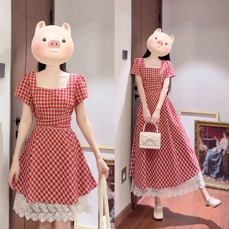 2025夏款胖mmm大码女法式甜美初恋A字连衣裙22018短裙+22007长裙