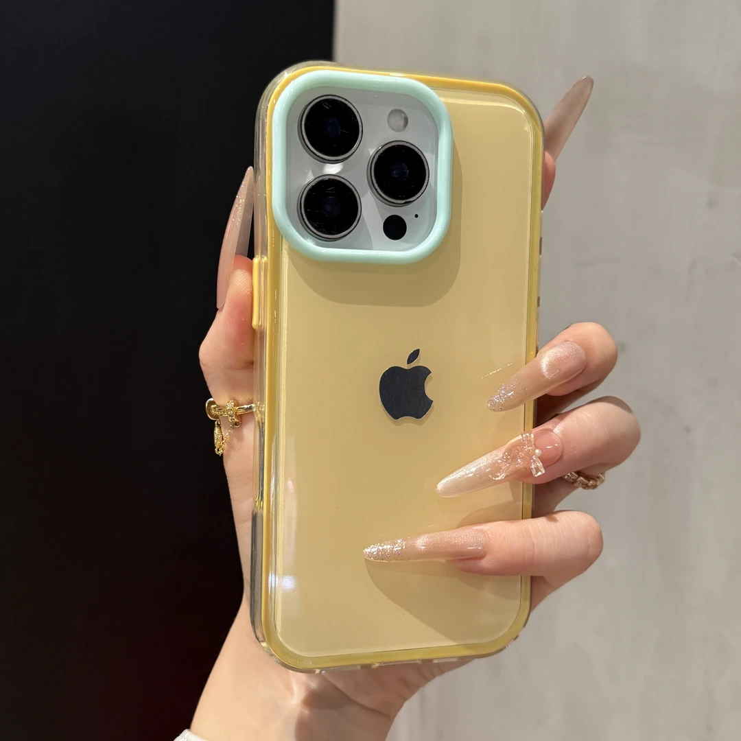 ins高颜值撞色果冻适用苹果16promax手机壳iPhone15promax简约14