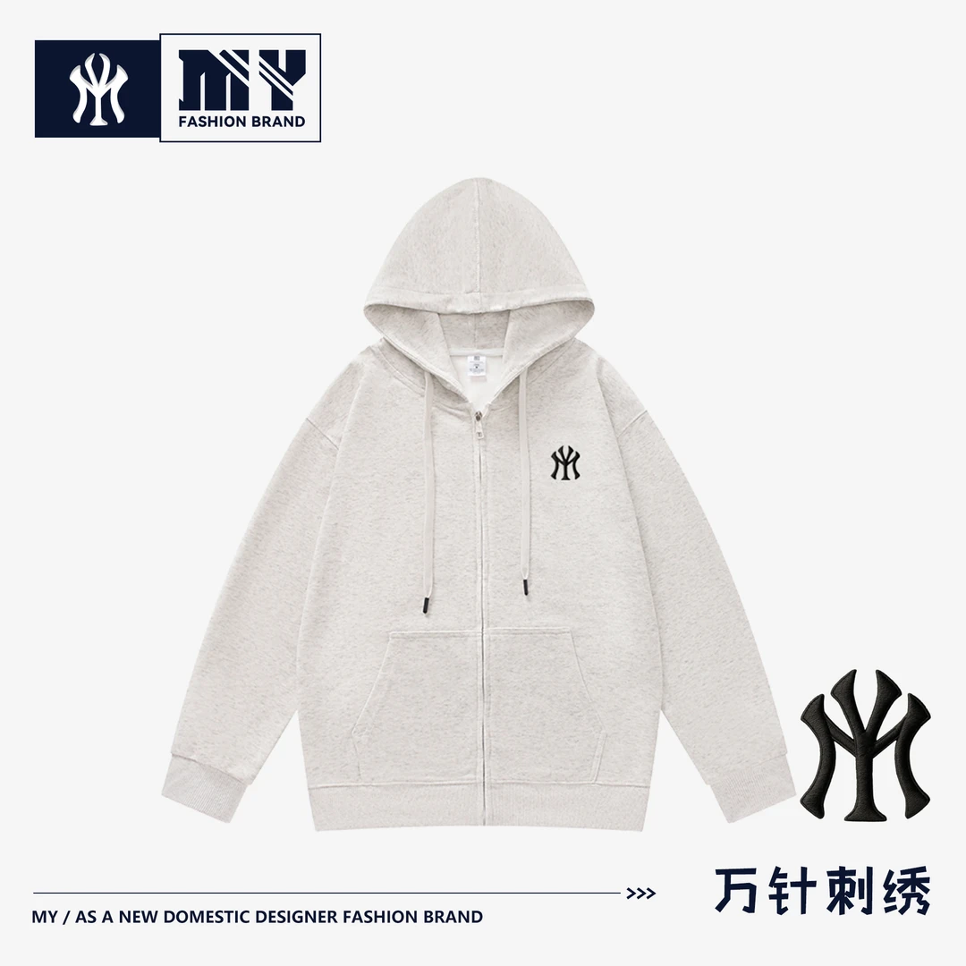 【MY正品】刺绣连帽开衫卫衣秋季潮流男女同款宽松休闲百搭长袖外套