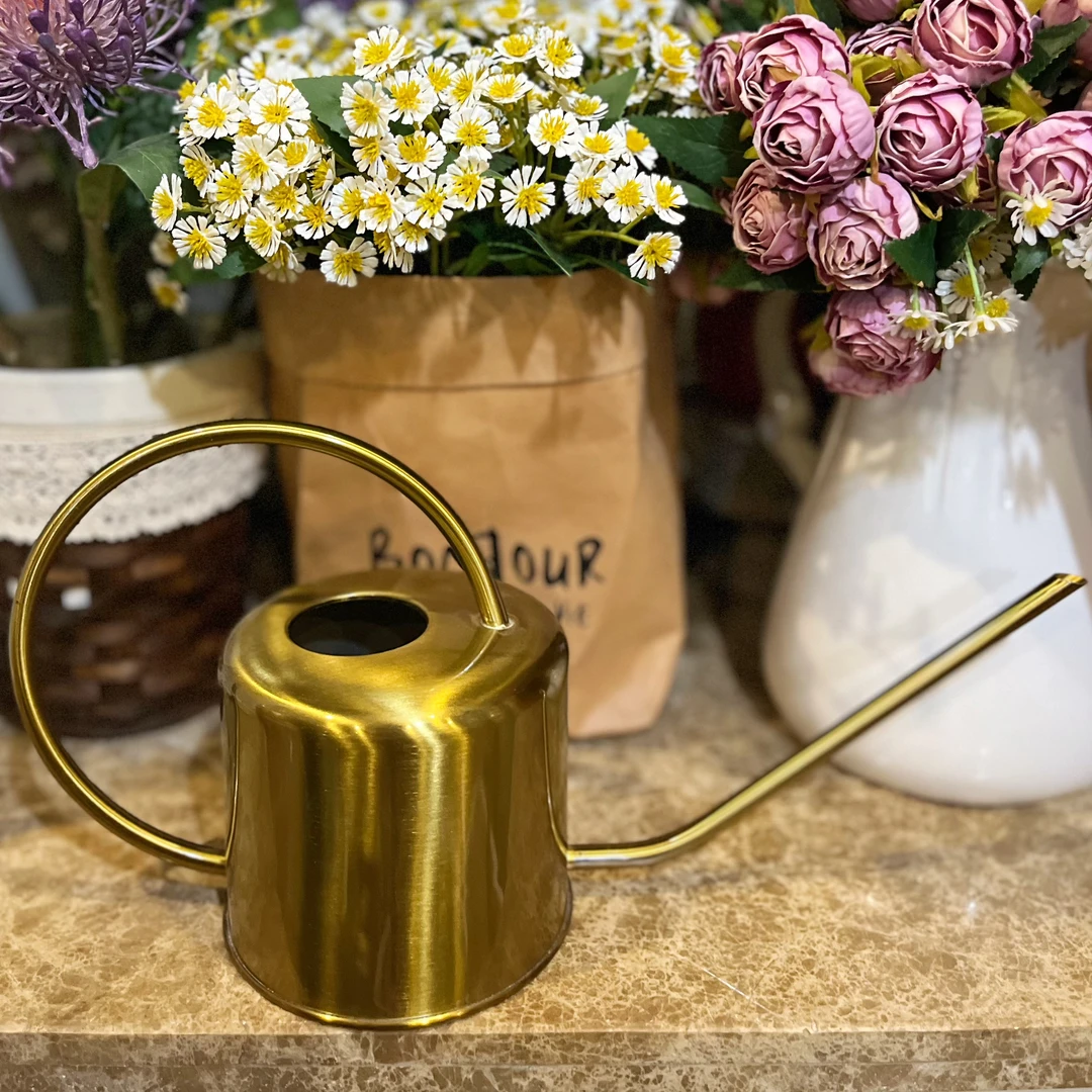 复古长嘴不锈钢浇水壶 洒肥壶 1.3L大容量家用浇水神器 园艺水壶