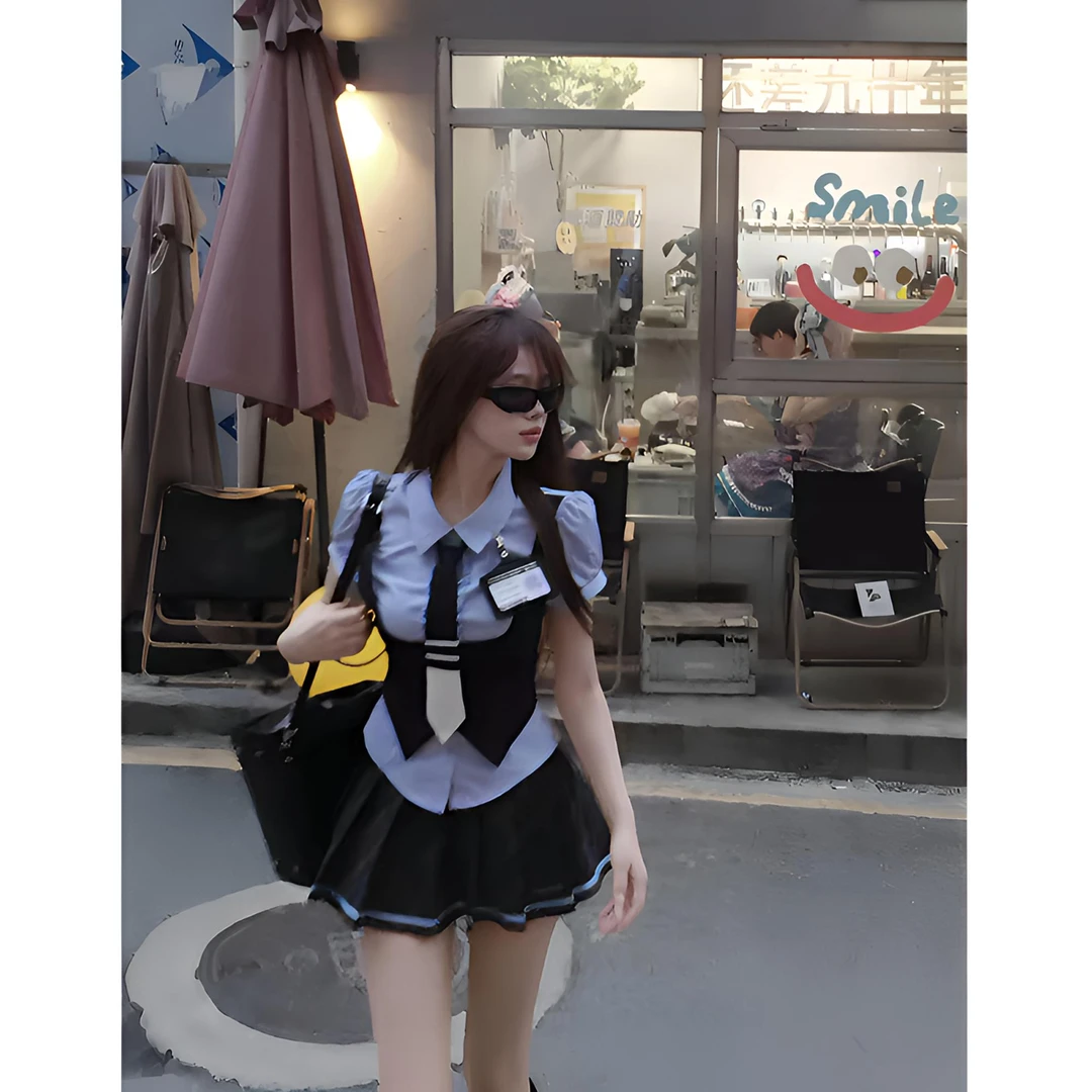 川野学姐 夏季学院风甜美可爱洋气出游约会小众设计减龄上衣半裙