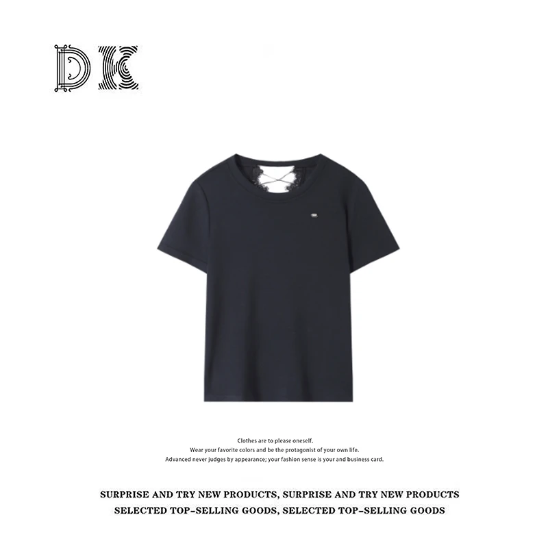 DK 2025款 女装简约舒适圆领背后镂空短袖T恤 1588