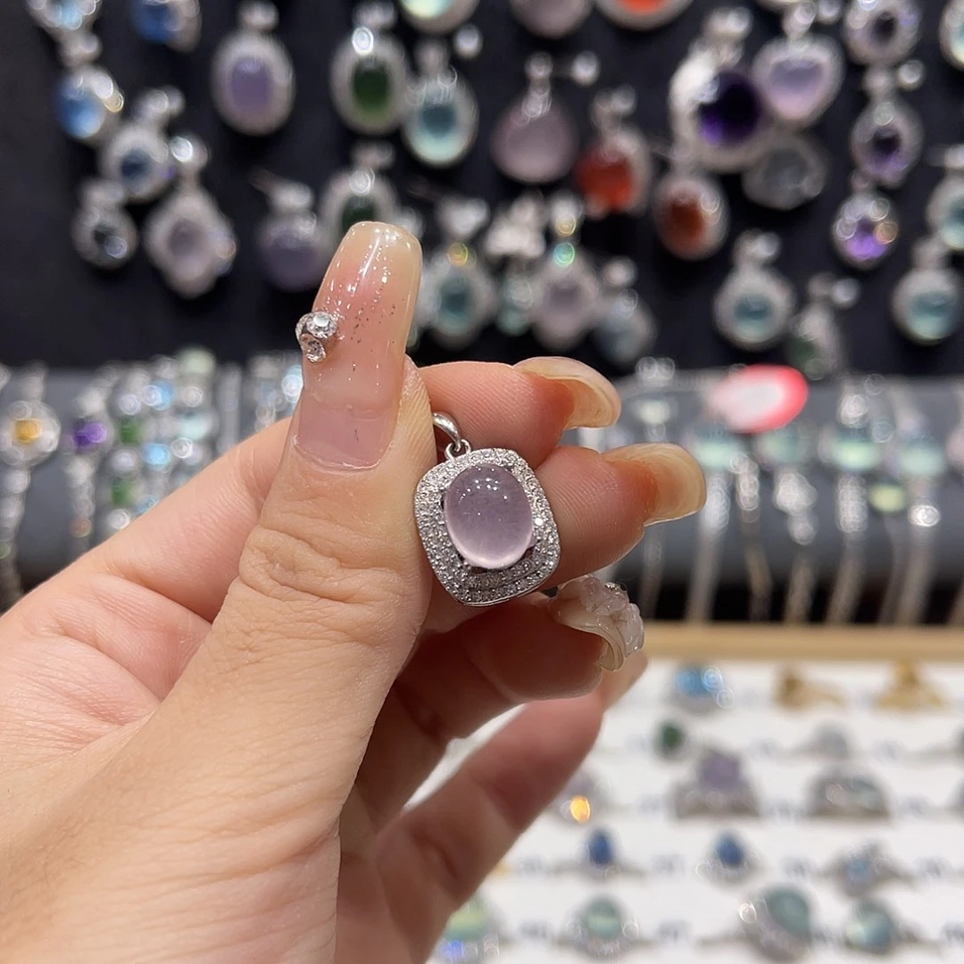 银S925镶嵌蛇纹石玉吊坠