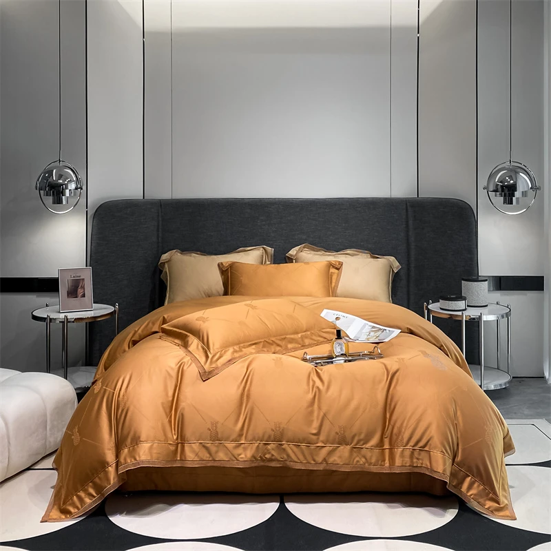 【晴美】全棉提花四件套-菠萝-铂爵橙