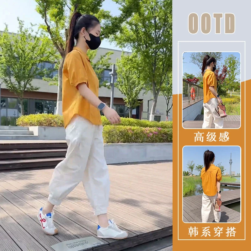 2025初夏穿搭小个子炸街减龄韩系宽松休闲衬衫女显瘦九分裤两件套