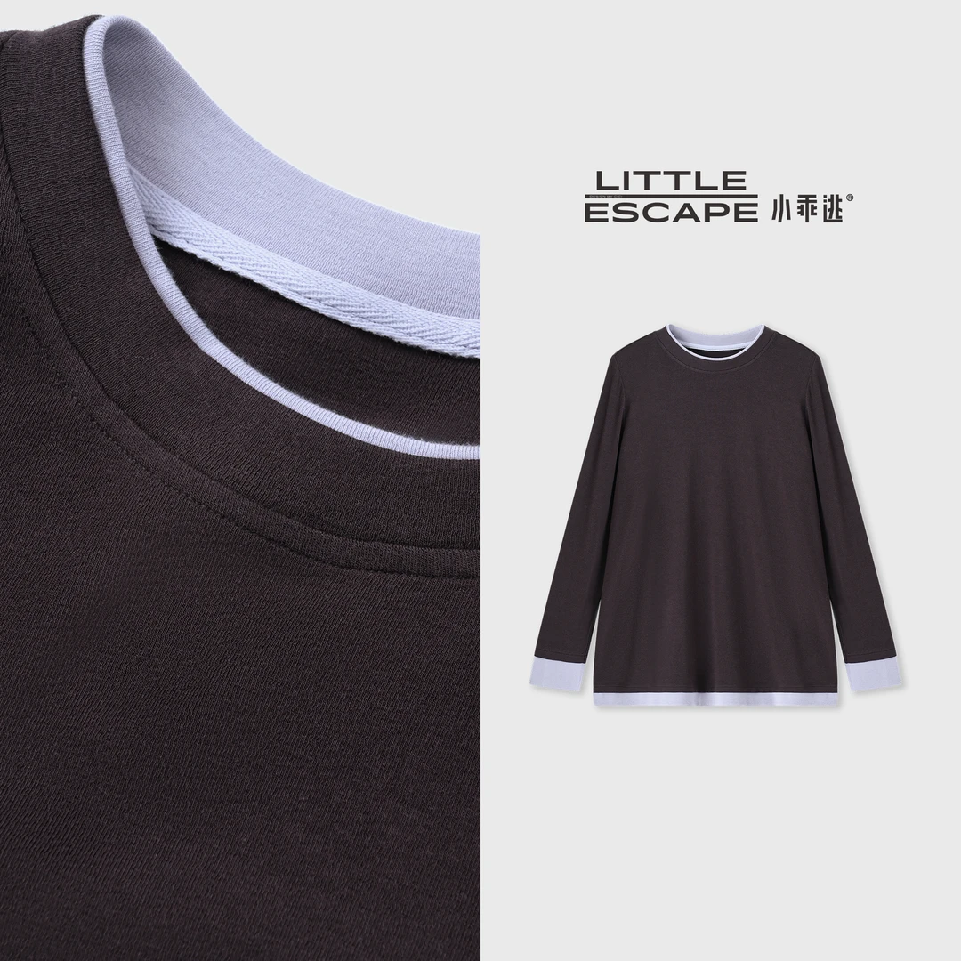 小乖逃时尚假两件紫色卫衣圆领紫色袖简约秋冬宽松百搭款S25771