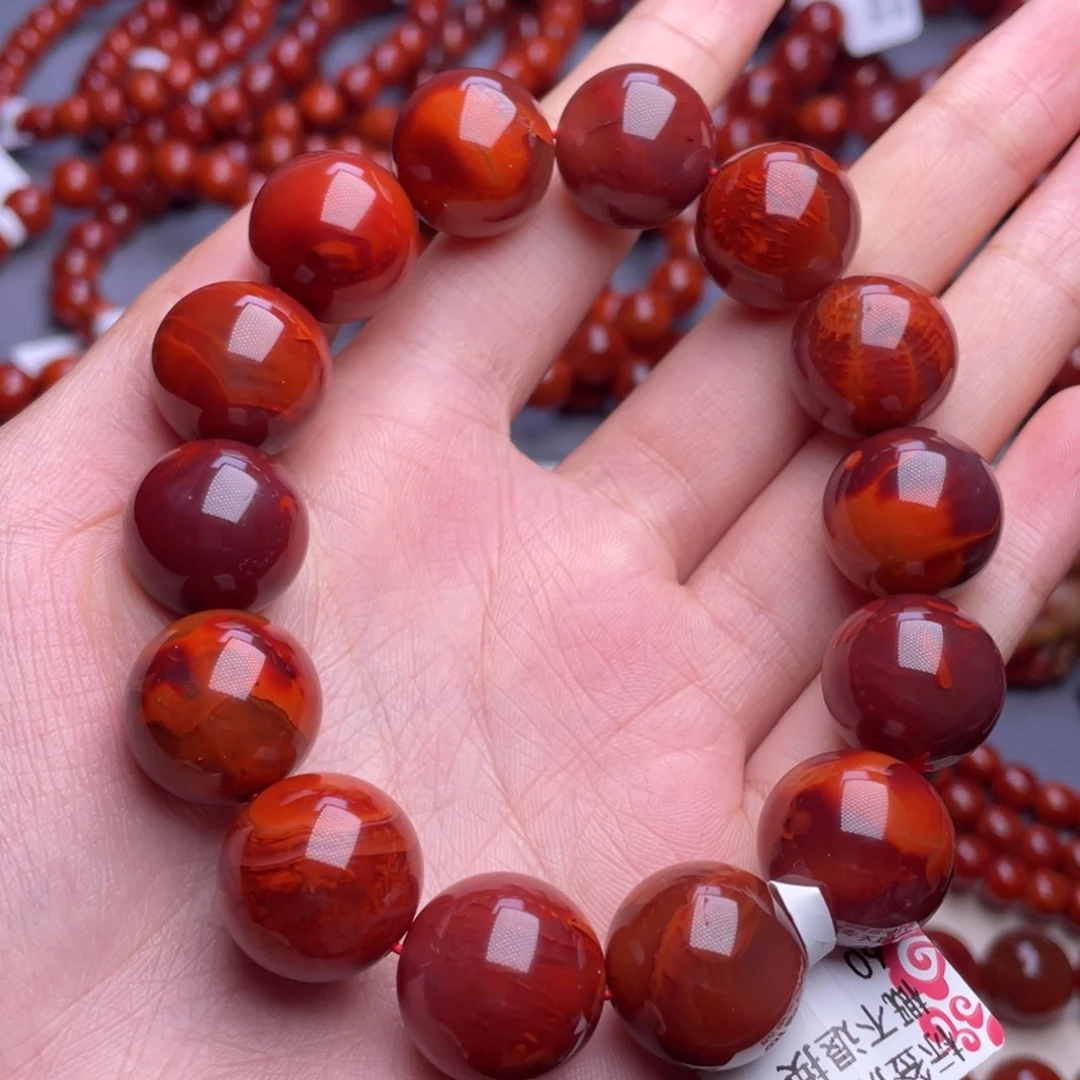 南红玛瑙未镶嵌其他16mm高品瓦西牛血红火焰纹手串