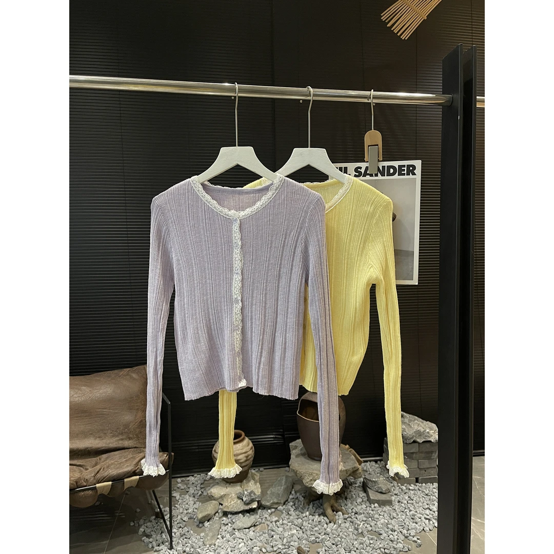 纯欲蕾丝边针织小开衫M364（清）