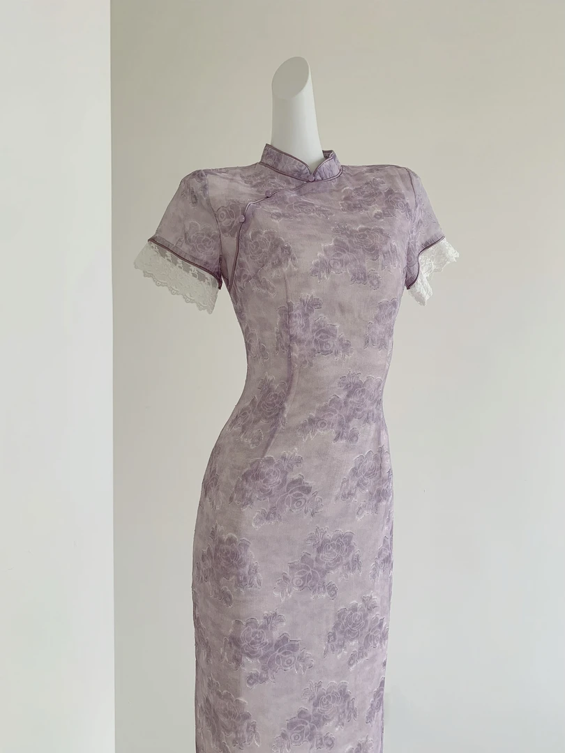 清仓【紫藤语】紫色旗袍2025新款改良年轻粉色少女连衣裙中式夏季