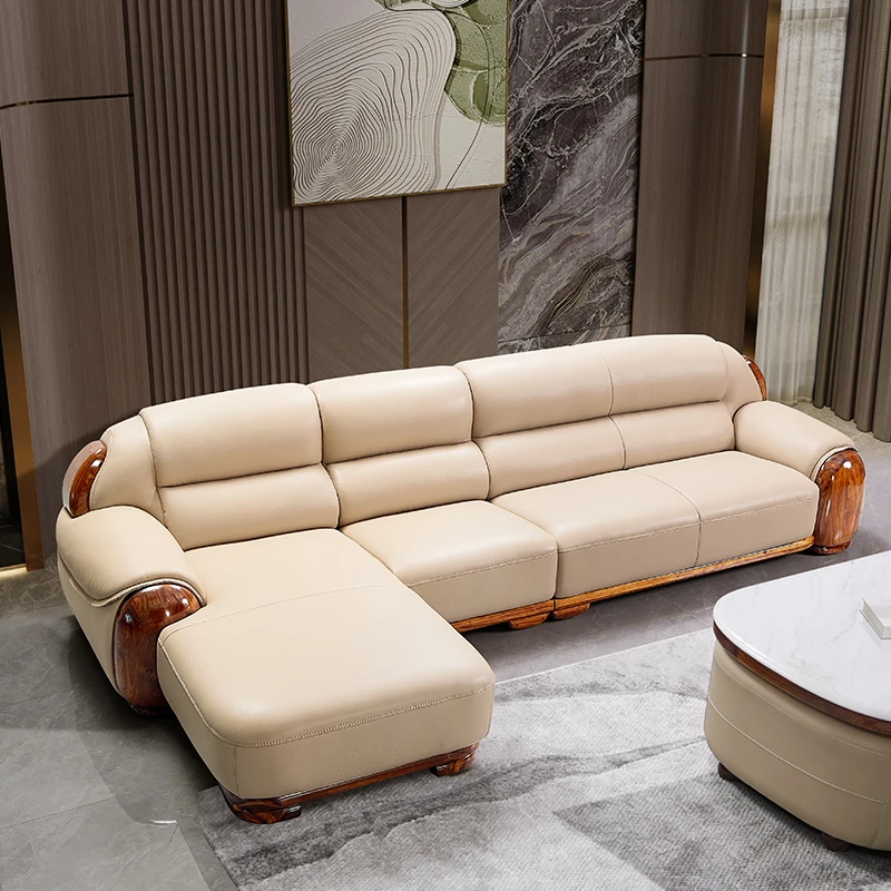 新中式乌金木青皮沙发转角现代客厅别墅大户型头层牛皮实木沙发