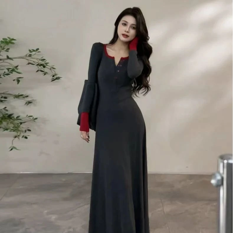 时髦孕妇秋季新款时尚韩版气质拼接撞色显瘦辣妈冬季内搭针连衣裙