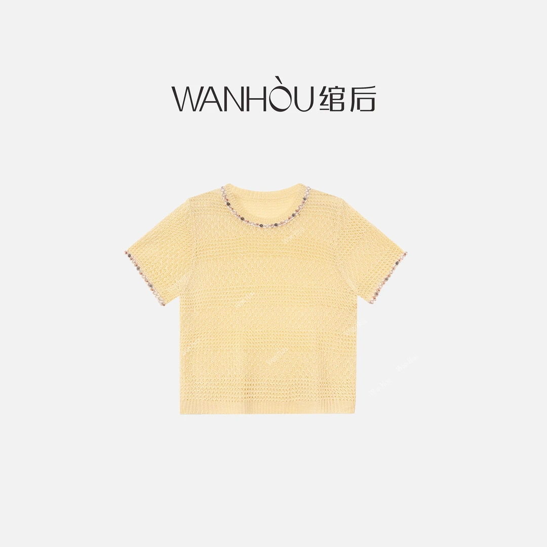 【C2736】#WH-设计师重工钉珠时尚百搭休闲短袖针织衫女装SC