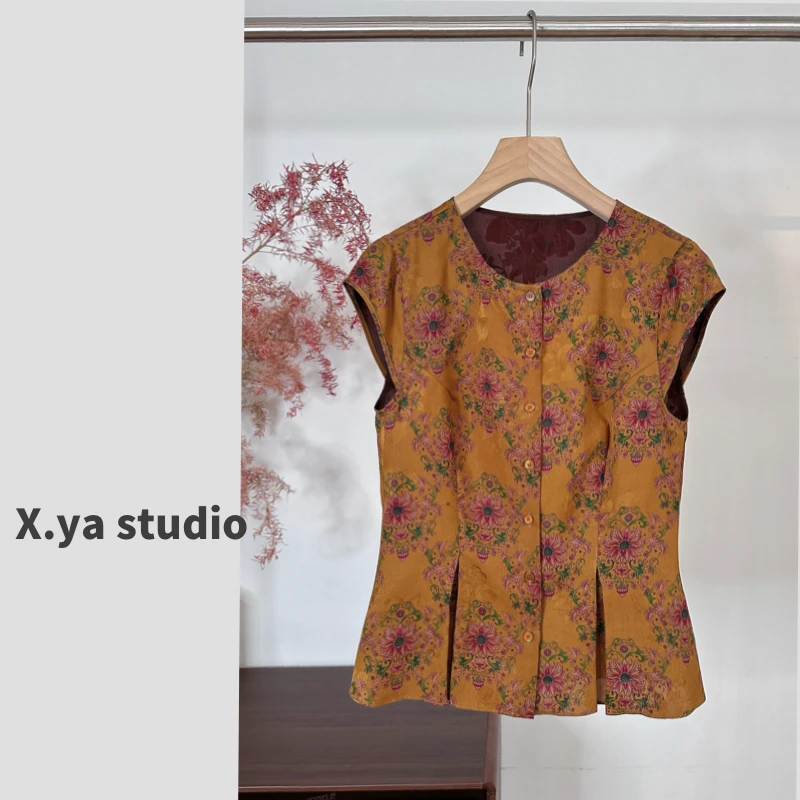 南油小雅新款气质时尚百搭国风名媛风显瘦香云纱上衣半裙套装