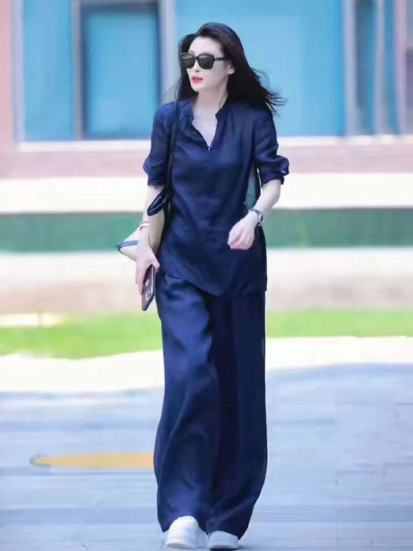 【现货】高级感轻奢丝麻苎麻套装2025夏季新款爆款女装阔腿裤套装