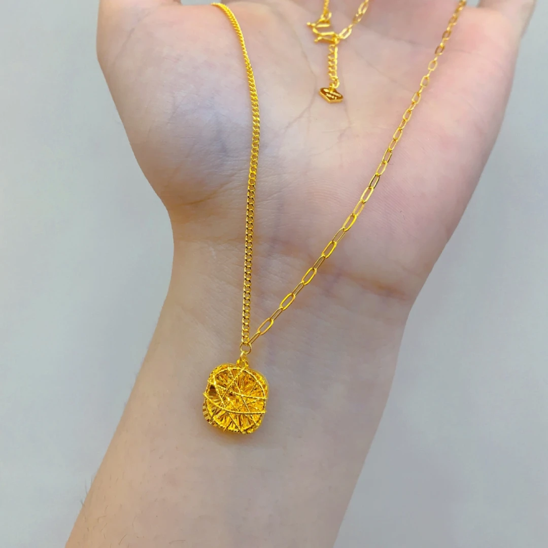 银吊坠 小方糖金加银套链