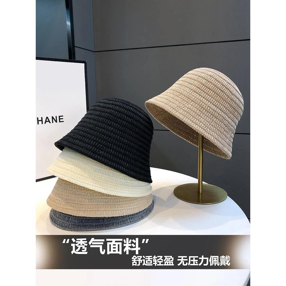 日系显脸小渔夫帽子女夏透气遮阳帽休闲水桶帽编织舒适盆帽时尚