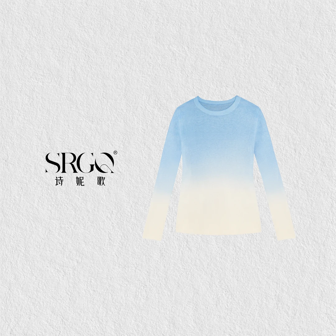 诗妮歌羊毛高定静奢【丁达尔】彩虹渐变 女式圆领休闲百搭羊毛衫2