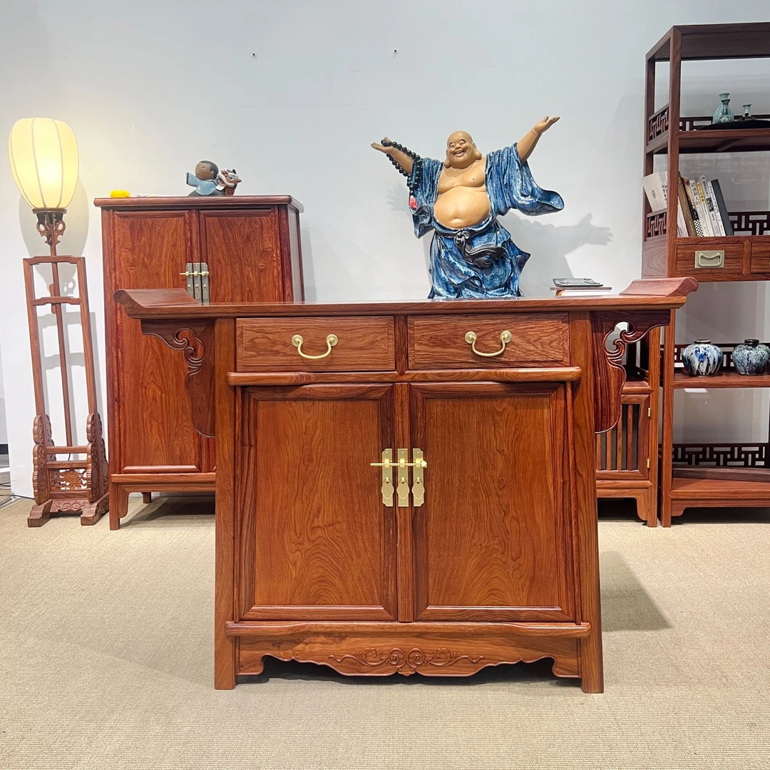 刺猬纯马里料翘头二联柜中式玄关柜入户门厅供桌神台双面隔断