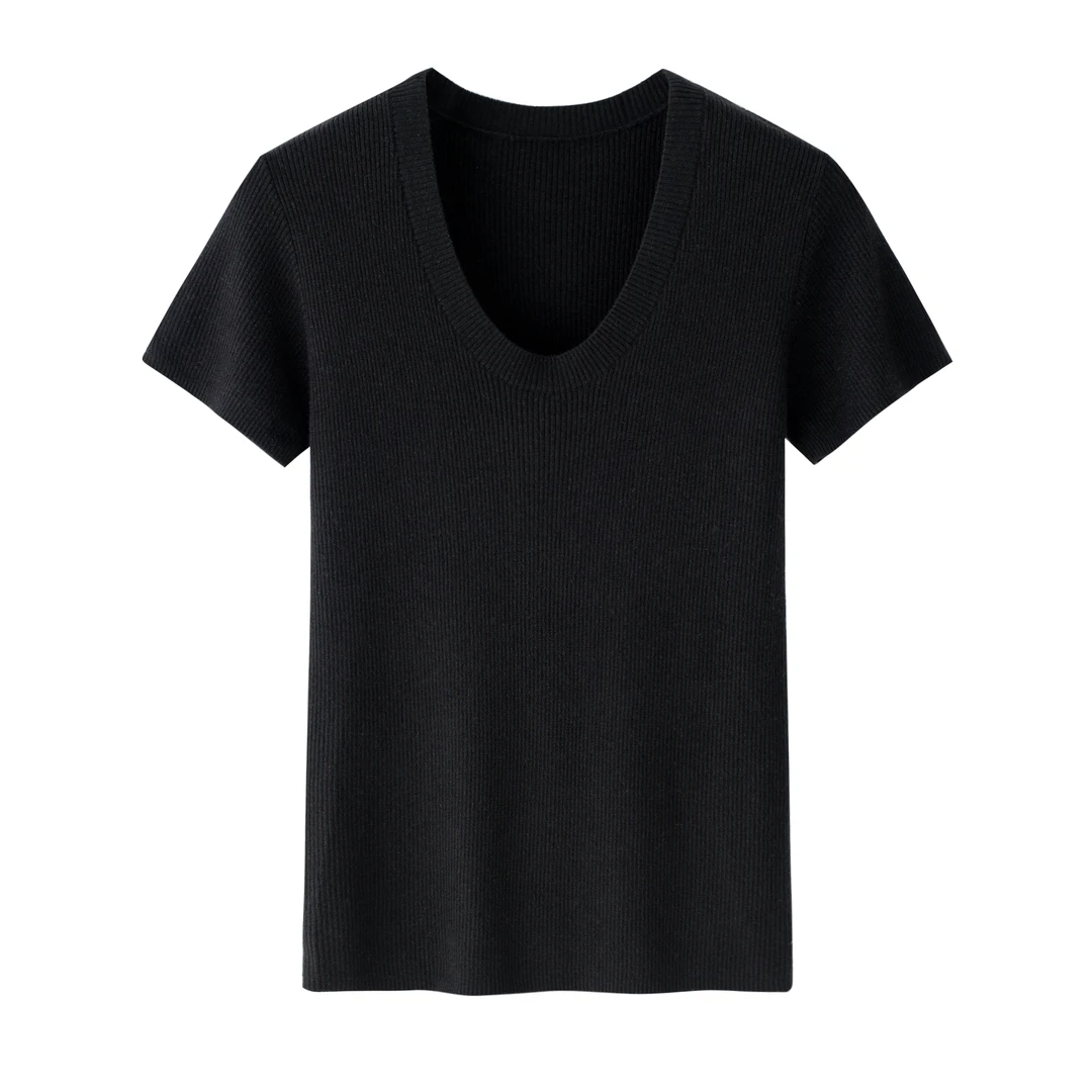 【XXZ】2025新款针织半袖纯色简约圆领T恤小个子打底衫上衣