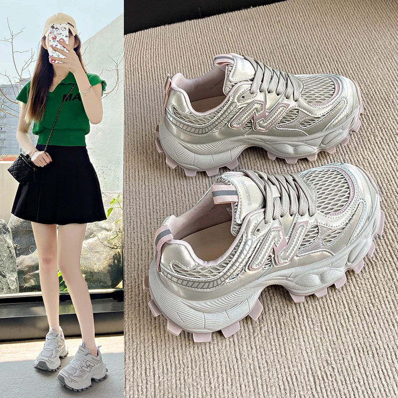 网红字母多巴胺2025新款休闲夏季老爹鞋潮流百搭增高透气运动女鞋