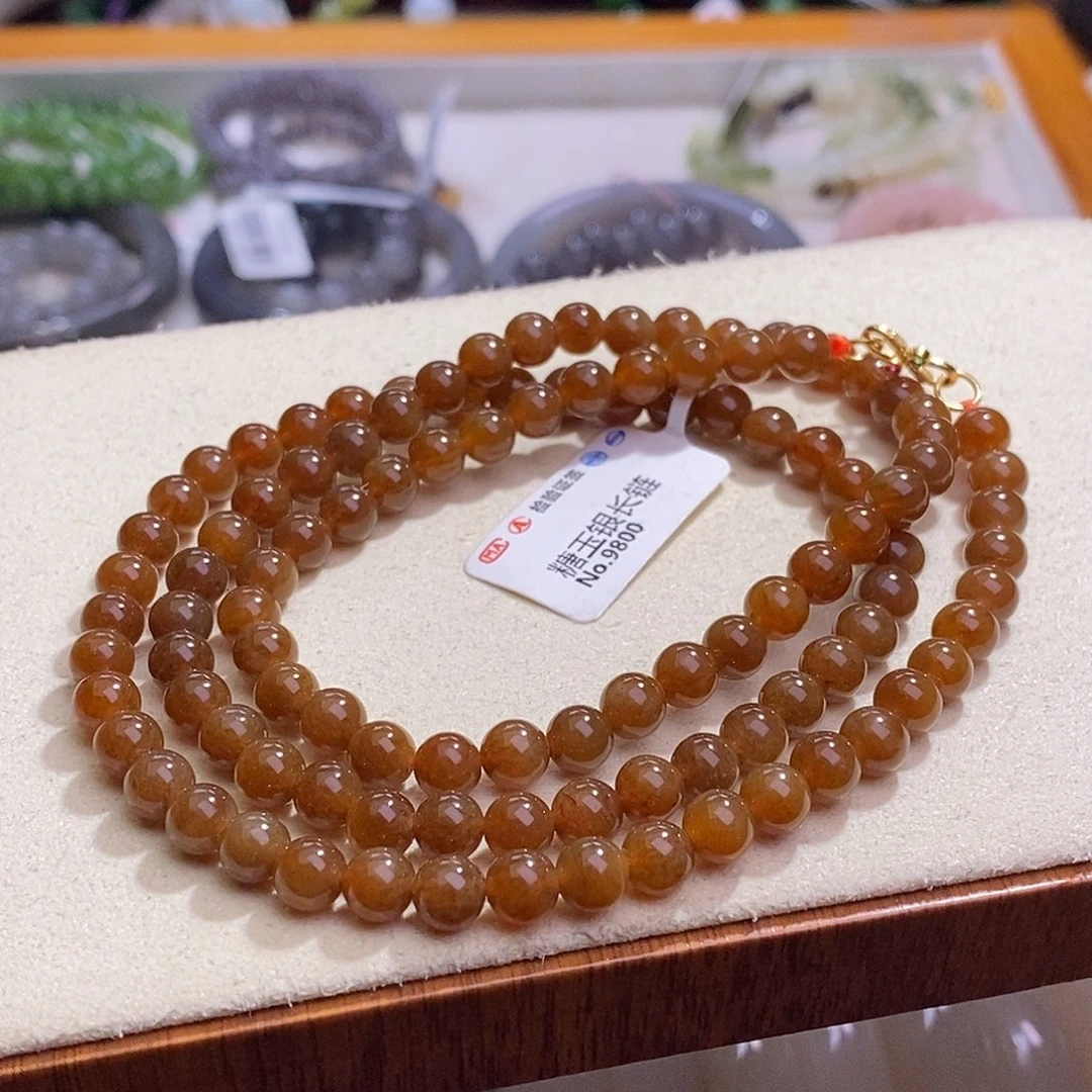 颈饰未镶嵌和田玉且末糖银镶项链6MM