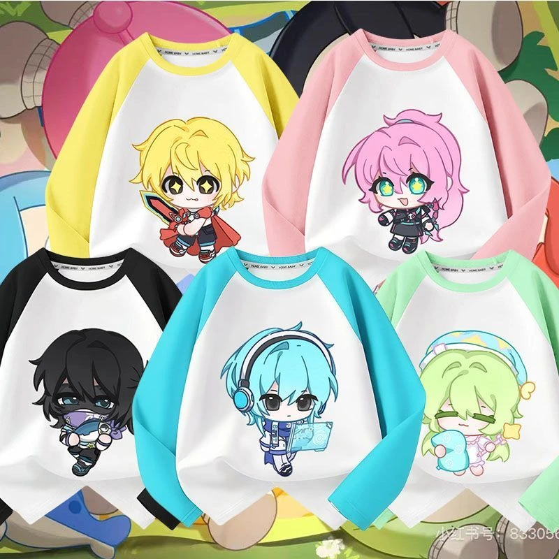 童装蛋仔艾比卡通印花秋季新款儿童擦肩长袖纯棉男女童休闲上衣