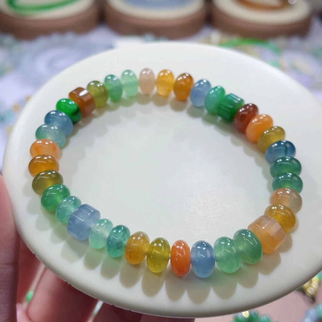 未镶嵌手链翡翠冰种彩虹鼓珠卡7+