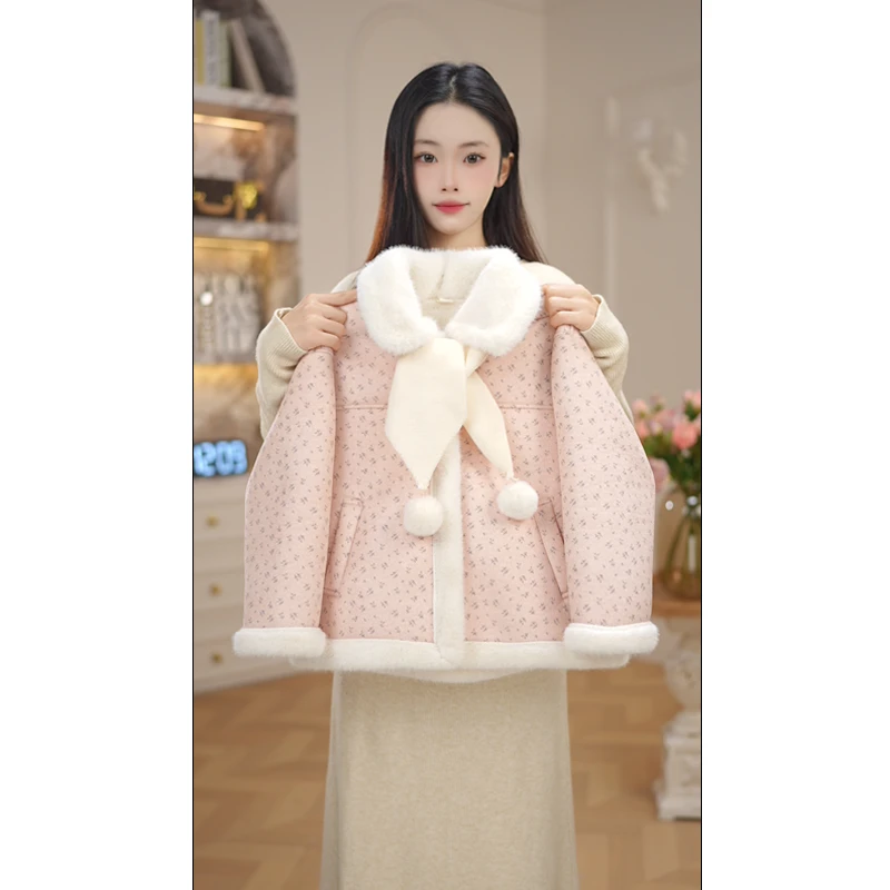 女童麂皮绒外套冬季2025新款女孩加绒加厚儿童保暖碎花上衣Z7989