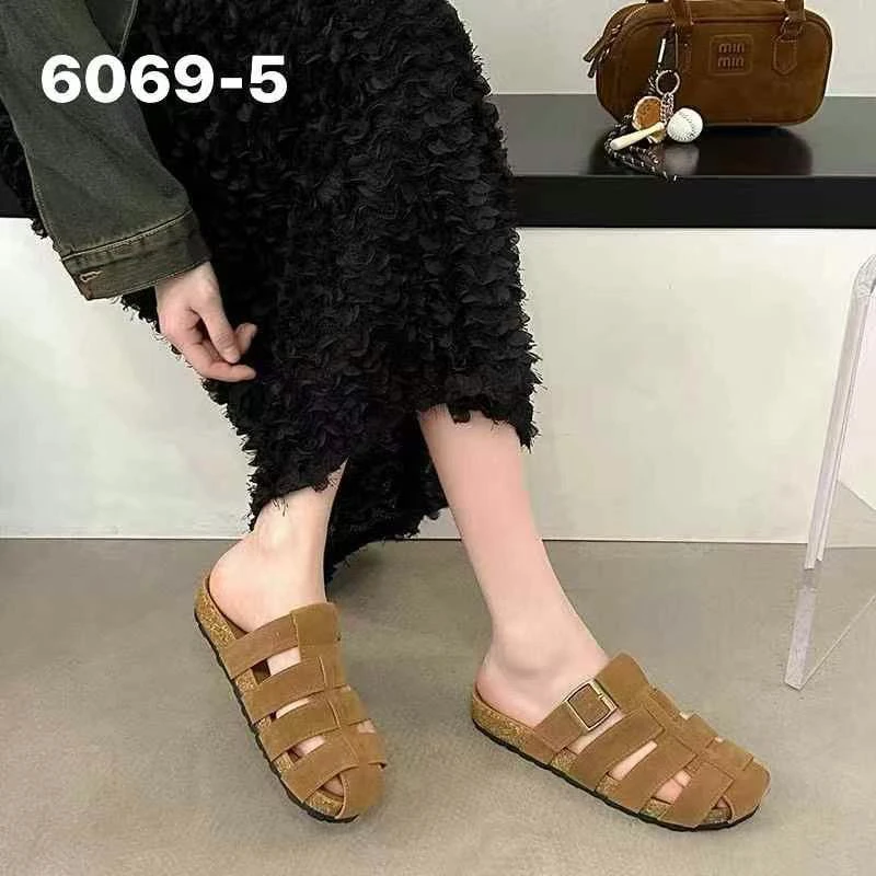6069-5包头半拖鞋女外穿春夏新款显高车缝线厚底勃肯鞋