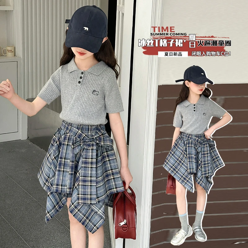 女童夏装新款套装中大童儿童洋气女孩休闲运动短袖polo衫两件套潮