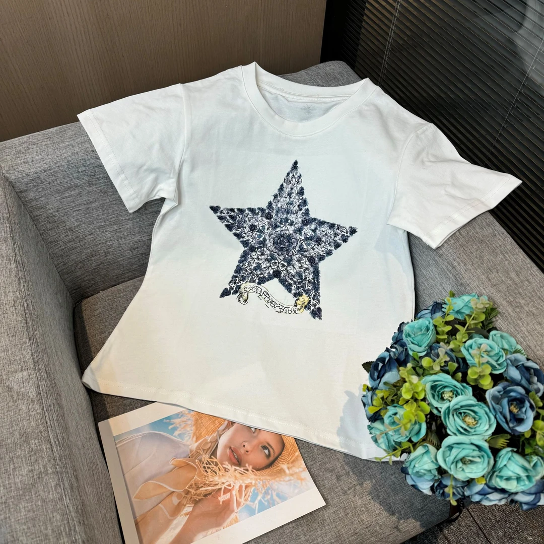 【橘子定制】新款百搭轻奢刺绣短袖女X9438