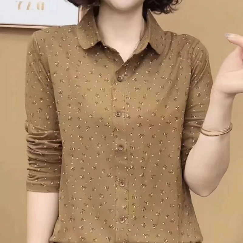 早春新款长袖翻领套头上衣t恤女士洋气时尚减龄大码薄款