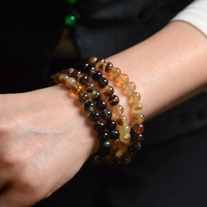 非金属木质手链 精品高贵羊角三色渐变多宝手串特色简约百搭国风