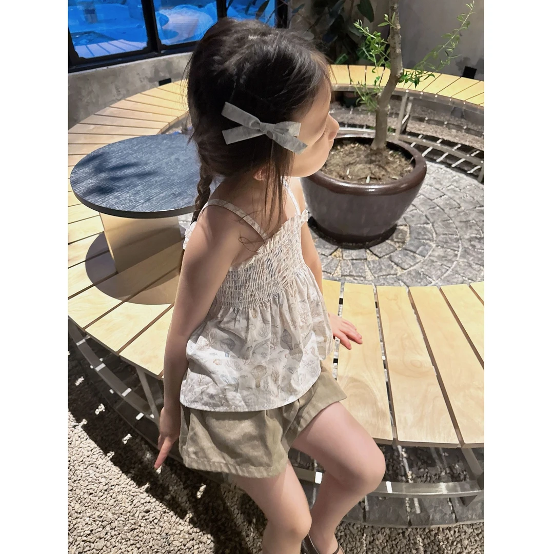 壹妈童装女童套装2025夏季新款洋气女宝碎花吊带背心卡其色半身裙